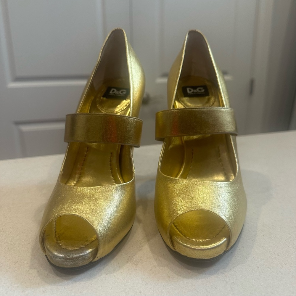 D&G Vintage Gold Peep Toe Leather Heels Size EU36 - Picture 3 of 15